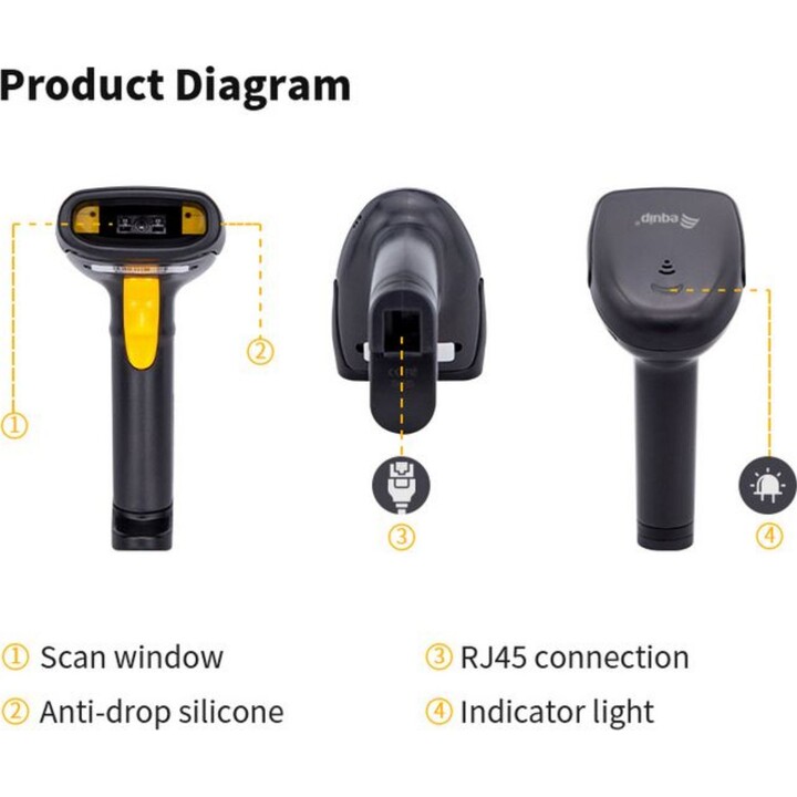 Equip 351020 Leitor de código de barras 1D USB com suporte preto