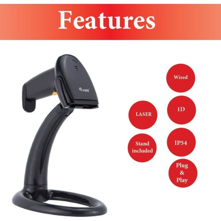 Equip 351022 Scanner barcode laser 1D USB con supporto nero