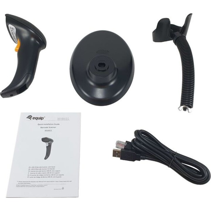 Equip 351022 USB 1D Laser Barcode Scanner with Stand Black