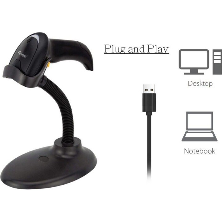 Equip 351022 Scanner barcode laser 1D USB con supporto nero
