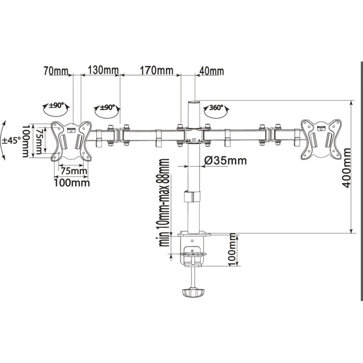 Support Equipement Tv Lcd 13"-27" 8Kg Table Double Bras