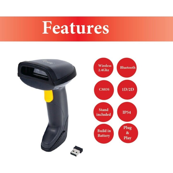 2,4 GHz + Bluetooth Dual-Mode 2D Kabelloser Barcode-Scanner mit Ständer