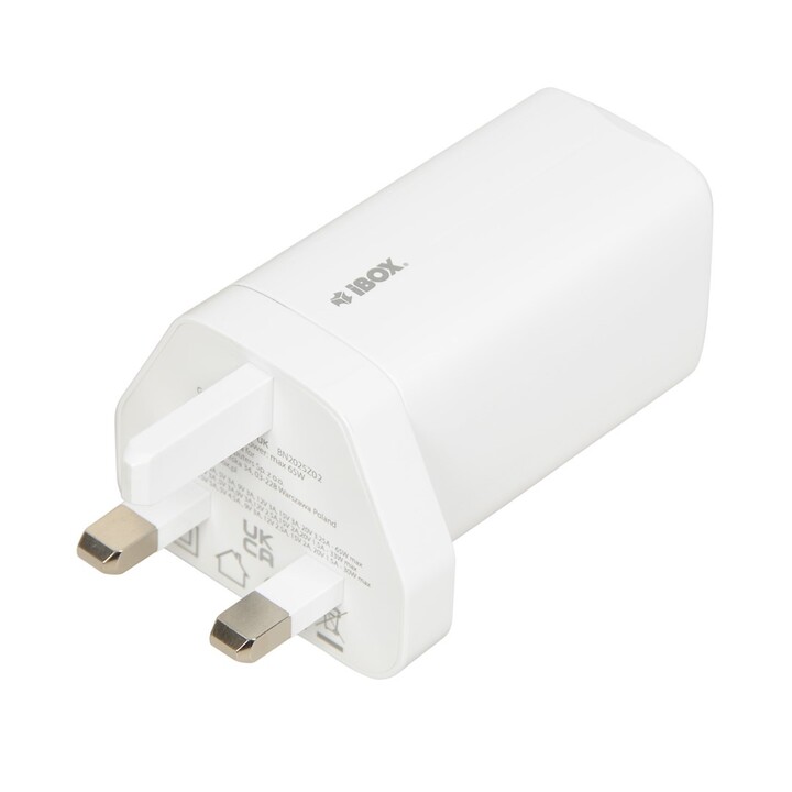 iBOX C-65 Blanco, cargador universal GaN 65W Enchufe del Reino Unido