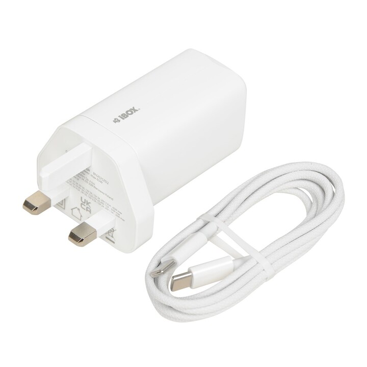 iBOX C-65 Blanco, cargador universal GaN 65W Enchufe del Reino Unido