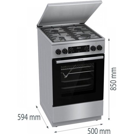 Gorenje gks5c71xf fogão independente 4 zonas de gás + 1 prata de forno elétrico