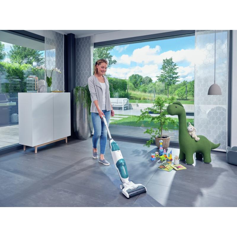 Leifheit Regulus Aqua PowerVac Aspiradora escoba Batería Seca y húmeda Espuma Sin bolsa Azul, Gris, Blanco