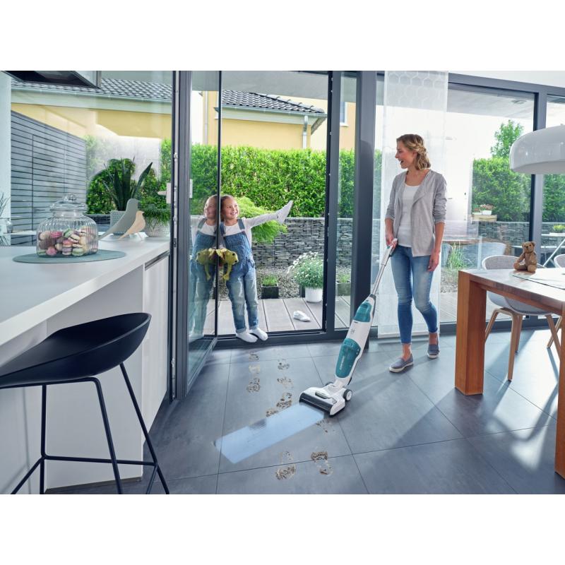 Leifheit Regulus Aqua PowerVac Aspiradora escoba Batería Seca y húmeda Espuma Sin bolsa Azul, Gris, Blanco
