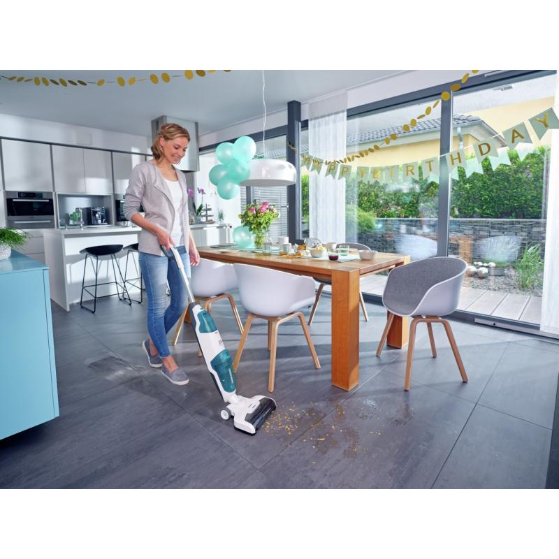 Leifheit Regulus Aqua PowerVac Aspiradora escoba Batería Seca y húmeda Espuma Sin bolsa Azul, Gris, Blanco