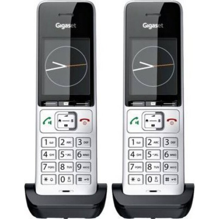 Téléphone DECT/analogique Gigaset COMFORT 500HX Duo avec identification de l'appelant, noir et argent