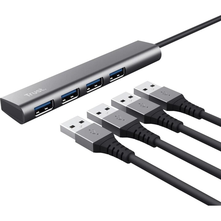 Concentrador Trust Halyx USB 3.2 Gen 1 (3.1 Gen 1) Type-A 5 Mbit/s Negro, Gris