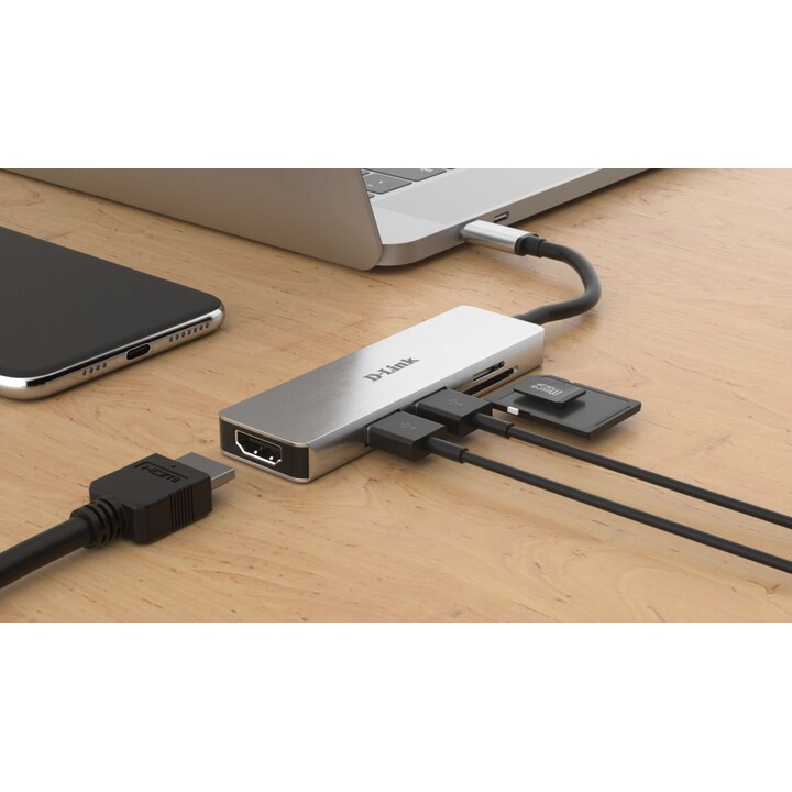 Hub D-Link DUB-M530 USB 3.0 Tipo-C/ 2 Portas USB/ 1 HDMI/ 1 Leitor de Cartão SD/ Cinza