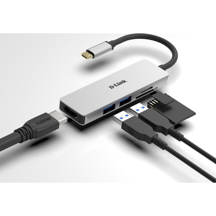 Hub D-Link DUB-M530 USB 3.0 Tipo-C/ 2 Portas USB/ 1 HDMI/ 1 Leitor de Cartão SD/ Cinza