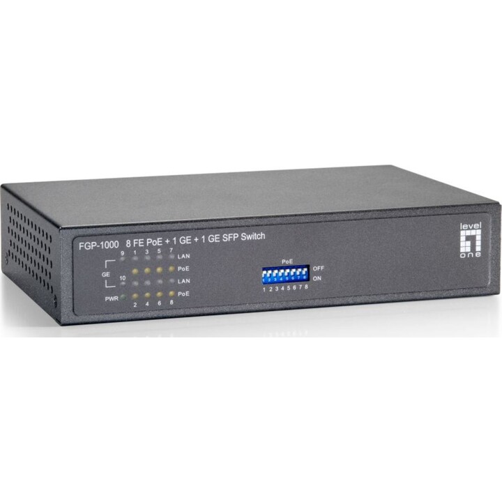 Switch 8x FE FGP-1000 1xGE 1xGSFP 120W 8xPoE