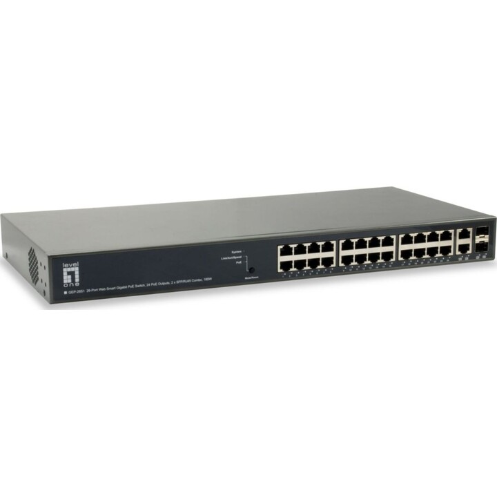 Switch 26x GE GEP-2651 2xGSFP 19" 185W 24xPoE+