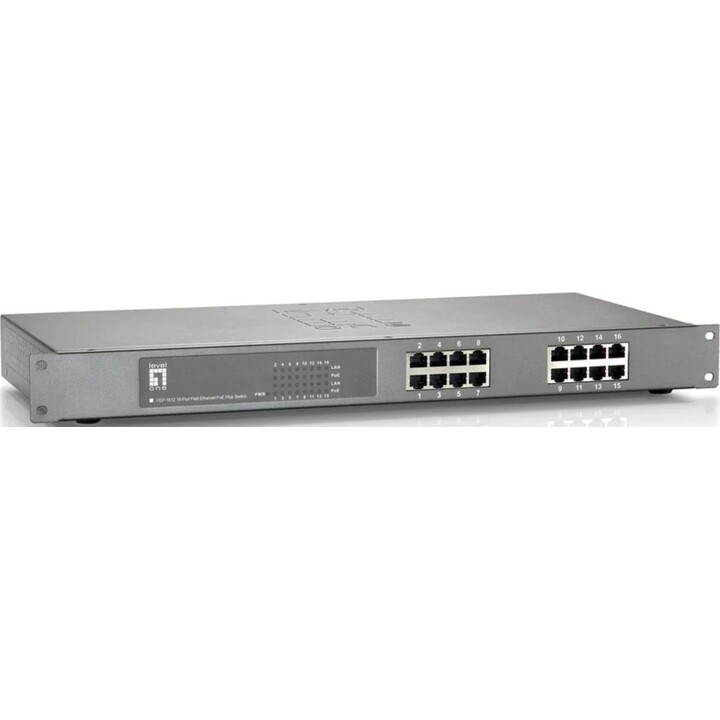 LevelOne FEP-1612W120 conmutador PoE Fast Ethernet de 16 puertos, 802.3at/af PoE, 120W