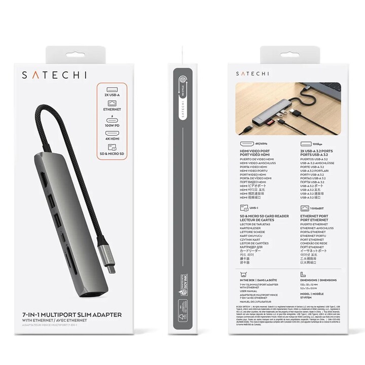 Satechi ST-P7SM hub & concentrateur USB Type-C 10000 Mbit/s Gris