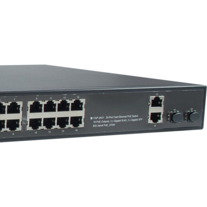 Commutateur 16x FE FGP-2031 2xGE 2xGSFP 19" 270W 16xPoE+