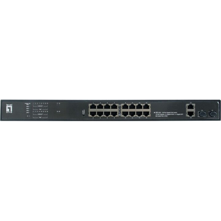 Switch 16x GE GEP-2021 2xGE 2xGSFP 19" 270W 16xPoE+