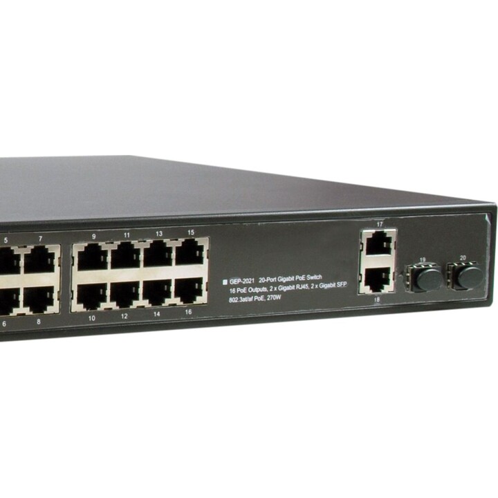 Switch 16x GE GEP-2021 2xGE 2xGSFP 19" 270W 16xPoE+