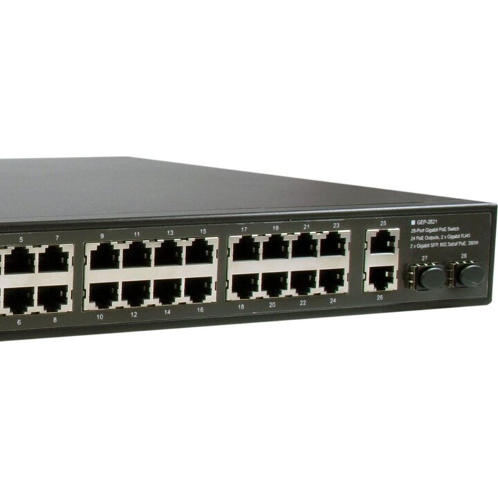 Commutateur 24x GE GEP-2821 2xGE 2xGSFP 19" 390W 24xPoE+