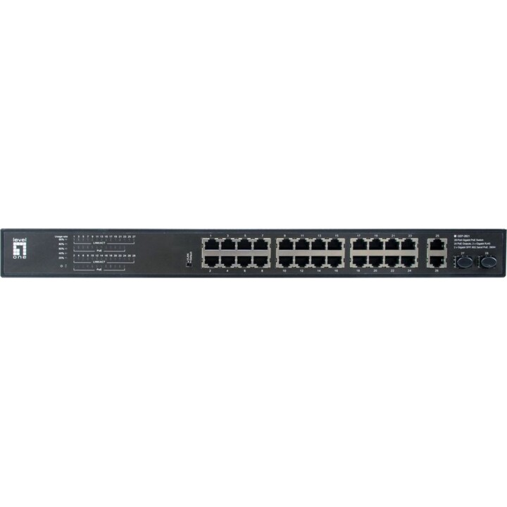 Commutateur 24x GE GEP-2821 2xGE 2xGSFP 19" 390W 24xPoE+