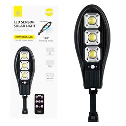 Lampe solaire LED 25 W / NR9418 / 30 COB / Éclairage extérieur / Détecteur de mouvement 3 m-5 m / 120 ° / IP44 / 3600 mAh / Noir