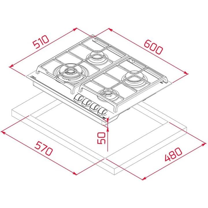 Teka Gas Hob GZC 64320 XB 60 cm 4 Zones Black