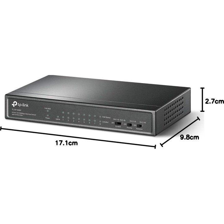 Conmutador TP-Link TL-SF1009P de 9 puertos 10/100 Mbps con 8 PoE+