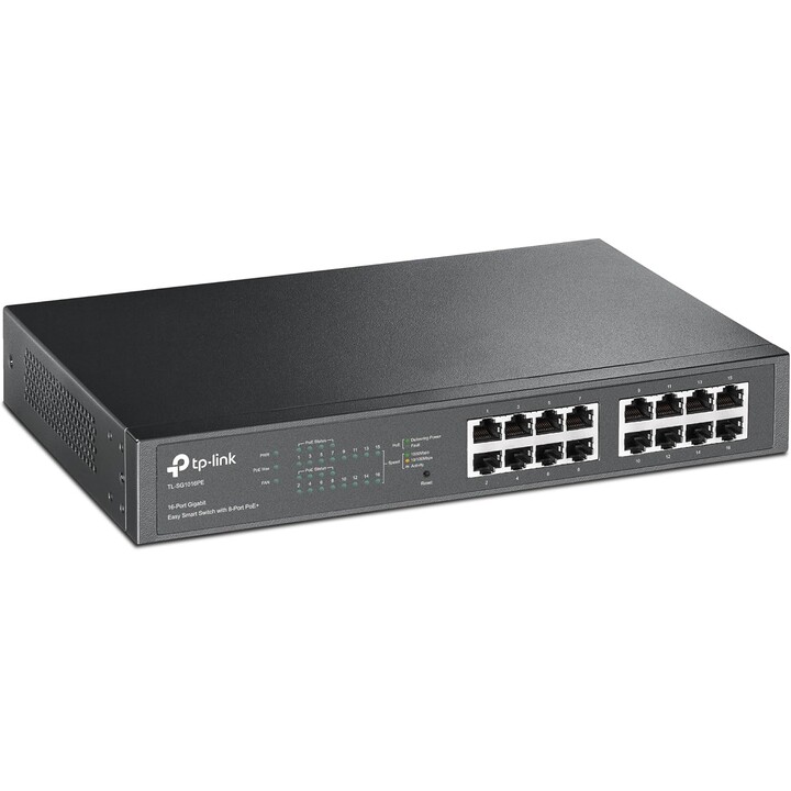 TP-LINK TL-SG1016PE Géré Gigabit Ethernet (10/100/1000) Noir Connexion Ethernet, supportant l'alimentation via ce port (PoE)
