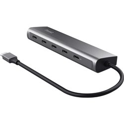 Trust Concentrador USB-C Halyx Aluminio Usb-C A 4 Puertos Usb-C Y 1 Usb-C Pass-Through De 100w