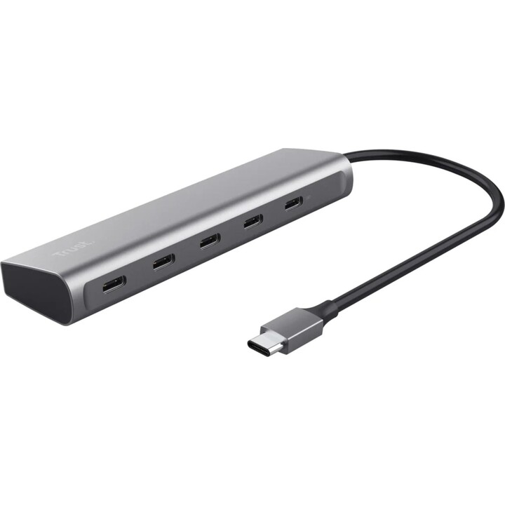 Trust Halyx 5-Port USB-C Hub, Aluminium, Silber