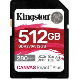 Memoria Flash Kingston Canvas React Plus, 512GB, SD UHS-II Clase 10
