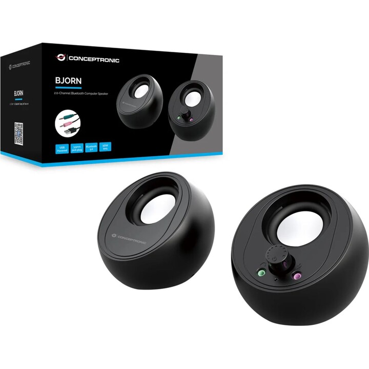 Altavoces 2.0 Conceptronic Bjorn01b 10w Color Negro Jack 3.5 Y Bluetooth Alimentación Usb