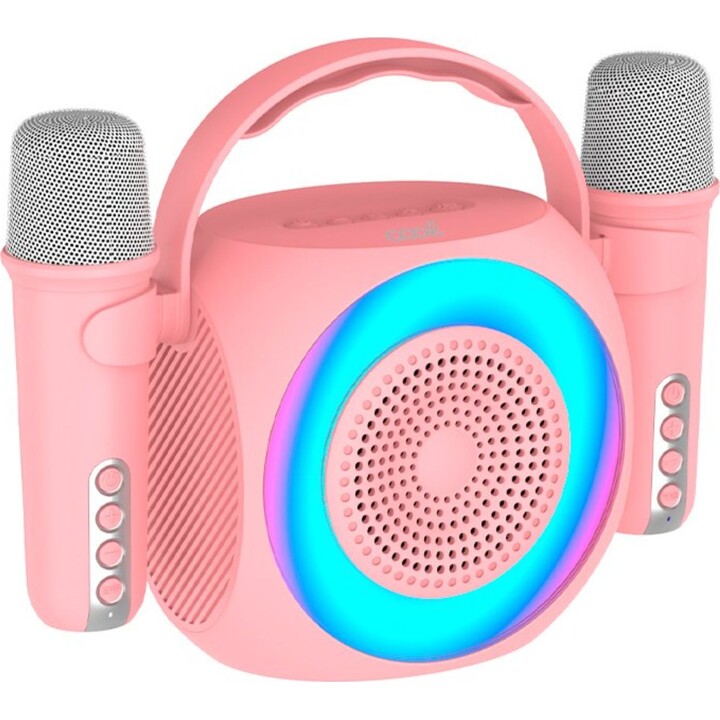 COOLER UNIVERSAL-BLUETOOTH-MUSIKLAUTSPRECHER 6 W MINI-KARAOKE-PARTY + 2 MIKROFONE ROSA