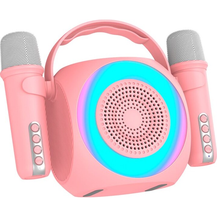 COOLER UNIVERSAL-BLUETOOTH-MUSIKLAUTSPRECHER 6 W MINI-KARAOKE-PARTY + 2 MIKROFONE ROSA