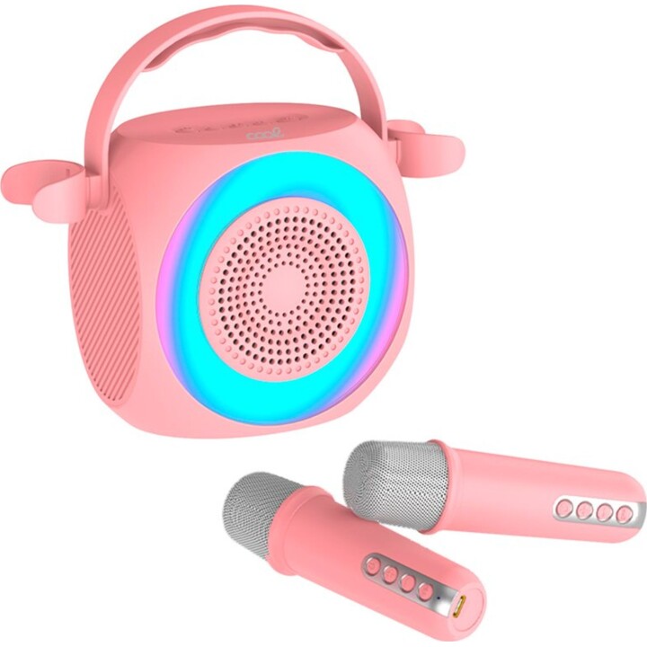 COOLER UNIVERSAL-BLUETOOTH-MUSIKLAUTSPRECHER 6 W MINI-KARAOKE-PARTY + 2 MIKROFONE ROSA