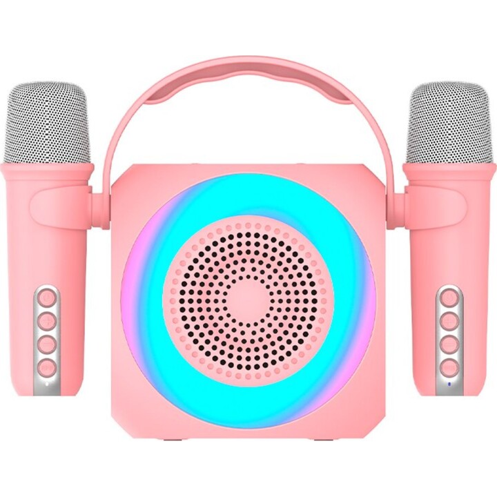 COOLER UNIVERSAL-BLUETOOTH-MUSIKLAUTSPRECHER 6 W MINI-KARAOKE-PARTY + 2 MIKROFONE ROSA