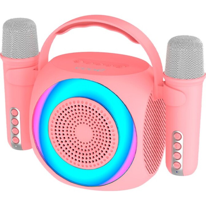 COOLER UNIVERSAL-BLUETOOTH-MUSIKLAUTSPRECHER 6 W MINI-KARAOKE-PARTY + 2 MIKROFONE ROSA