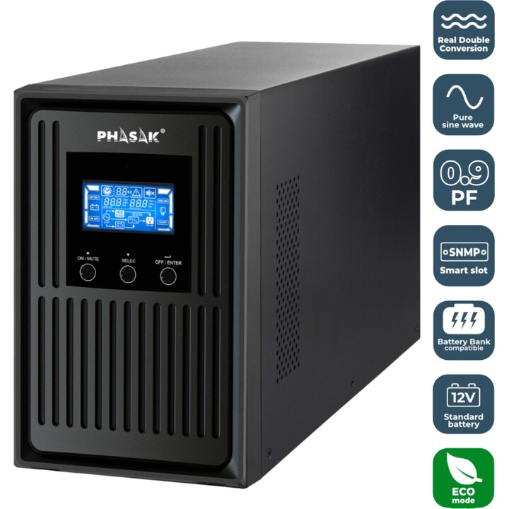 UPS Online Conqueror Pro 1000 VA Online LCD/ 1000VA-900W/ 3 Saídas/ Formato Torre