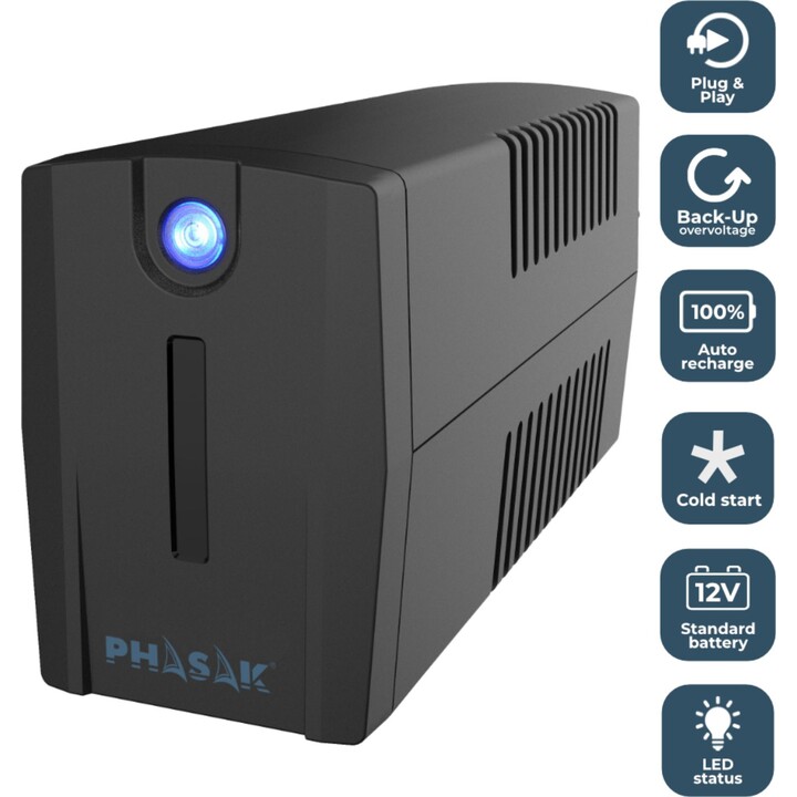 UPS Line Interactive Phasak Ottima 1060 VA Interactive/ 1060VA-600W/ 3 Outputs/ Tower Format