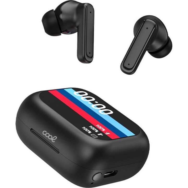 COOL Ambient Auriculares estéreo Bluetooth ANC com ecrã LCD, pretos