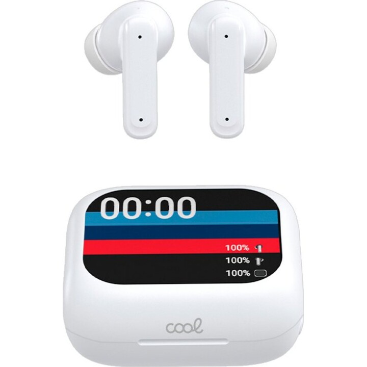 Cool Ambient Auriculares inalámbricos estéreo Bluetooth ANC con pantalla LCD blancos