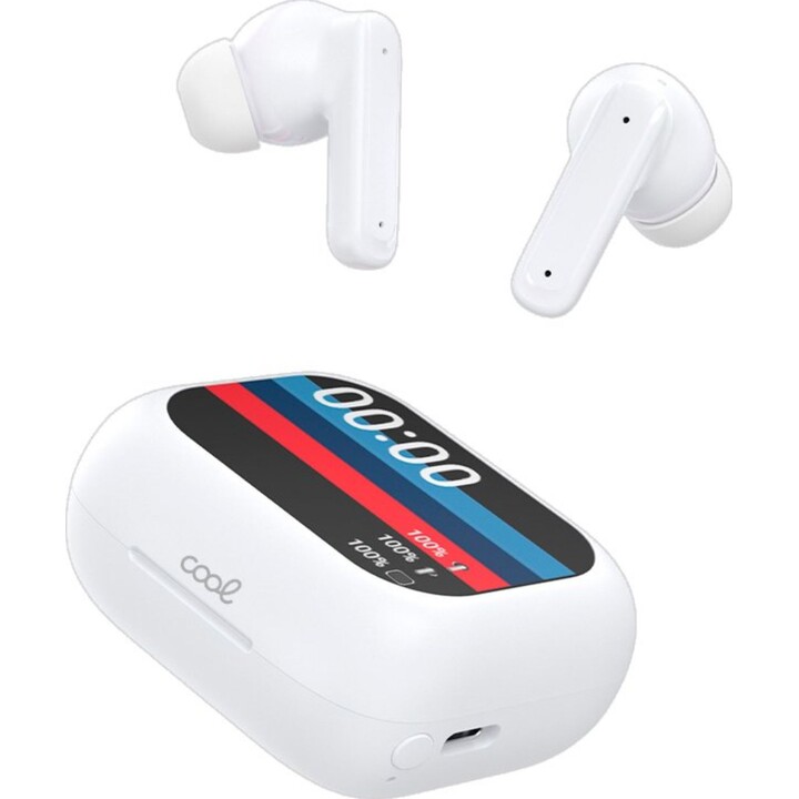 Cool Ambient Wireless stereo Bluetooth ANC headphones with LCD display, white