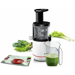 Bosch Extractor de jugos, 150 W, 2 filtros con tecnología de prensado lento, color blanco, MESM500W