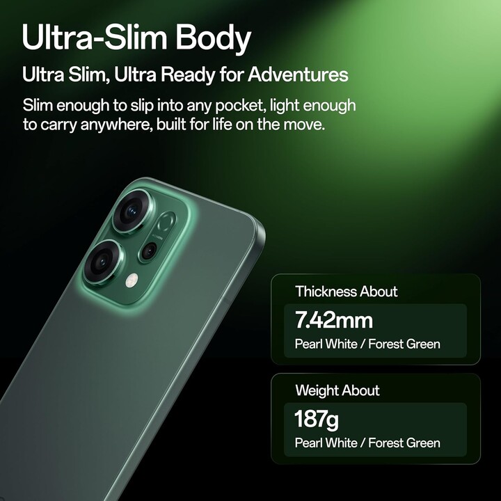 OPPO Reno14 F 5G, 8GB 256GB, 6.57 AMOLED, 50MP, IP69, Fast Charging, 45W, Luminous Green