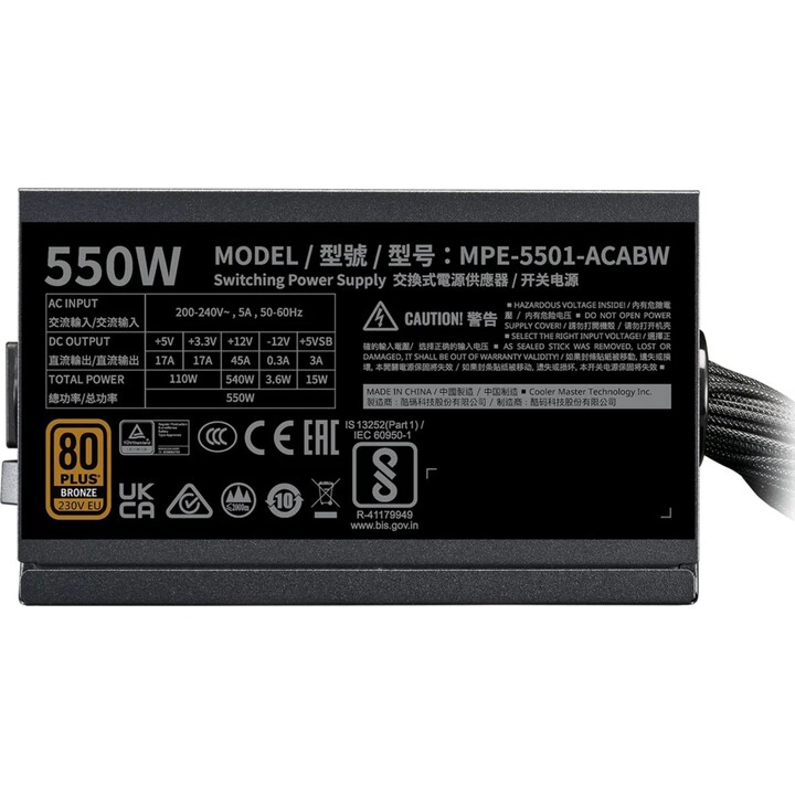 COOLER MASTER ZASILACZ MWE Bronze 550 V3 230V MPE-5501-ACABW-3BEU