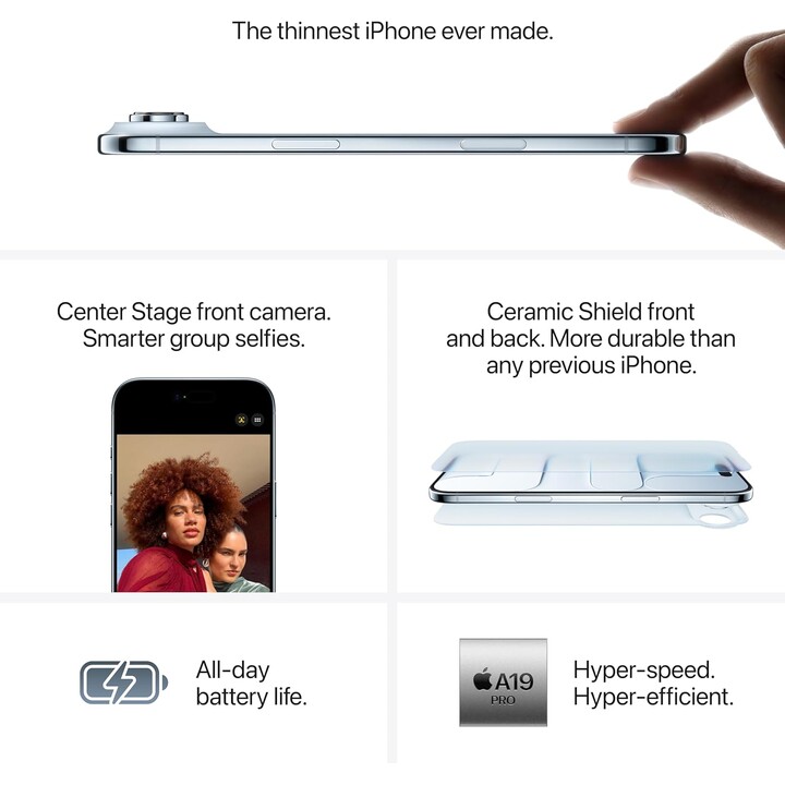 Apple iPhone Air 256GB, teléfono móvil 5G con Apple Intelligence, control de cámara, chip A19 Pro, Negro Espacial