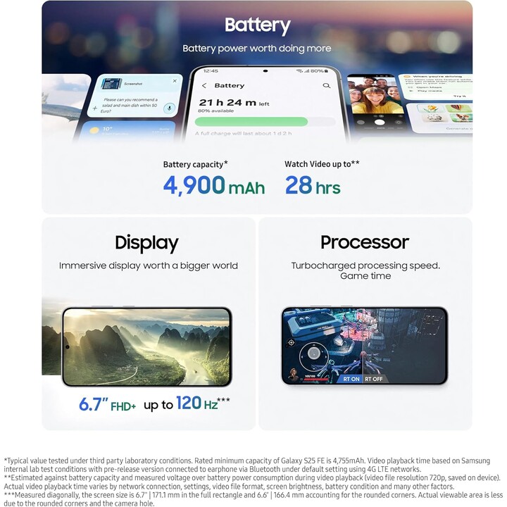 Samsung Galaxy S25 FE, 8GB RAM 256GB, with Galaxy AI, 6.7 Inch FHD Display, 50MP, 4900mAh, Icy Blue