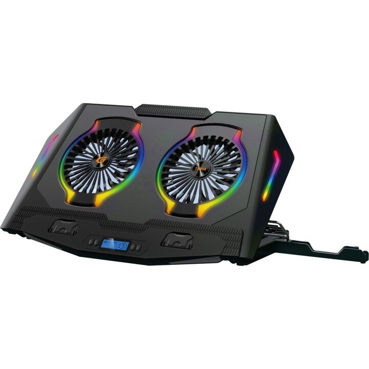 Conceptronic THYIA02B ERGO base de refrigeración para portátil gaming de 2 ventiladores, RGB, soporte móvil