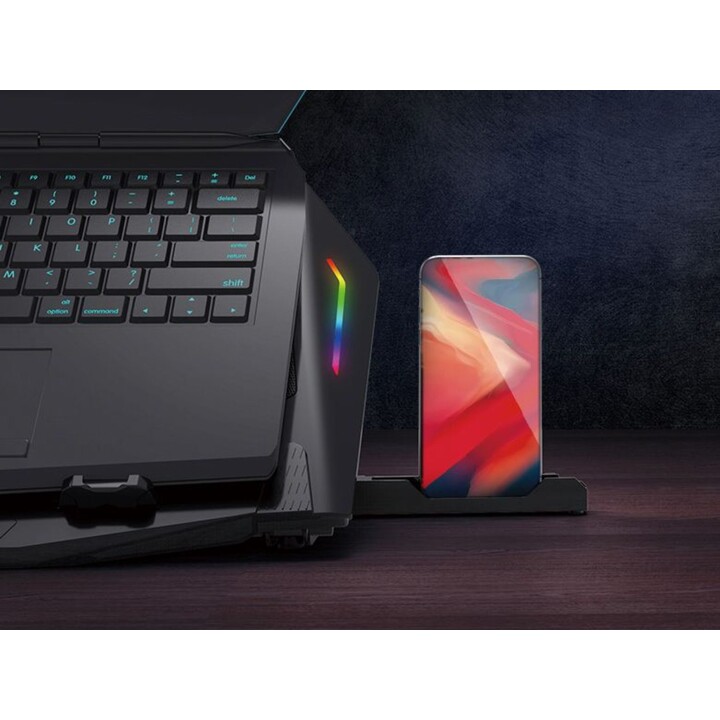 Conceptronic THYIA02B ERGO base de refrigeración para portátil gaming de 2 ventiladores, RGB, soporte móvil